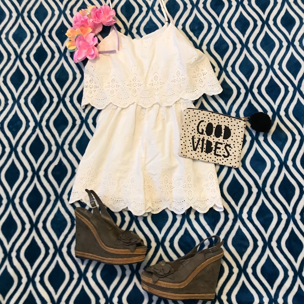 Romper White Lace Eyelet Spaghetti Strap